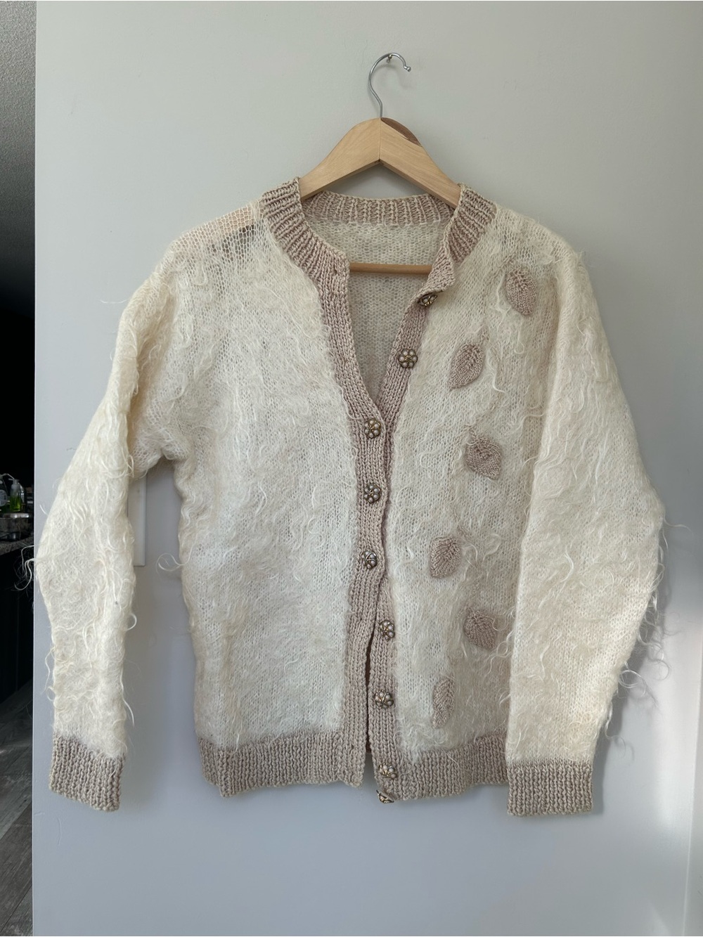 Cream botanical knit cardigan